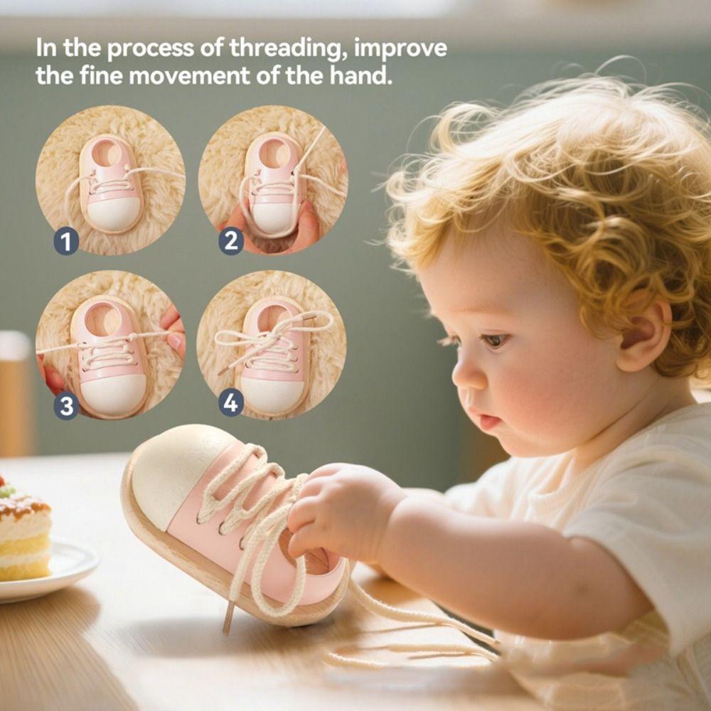 

Montessori Shoelace Threading Toy Wooden Fine Motor Skills Toy Learn to Tie Toy Boys style A
