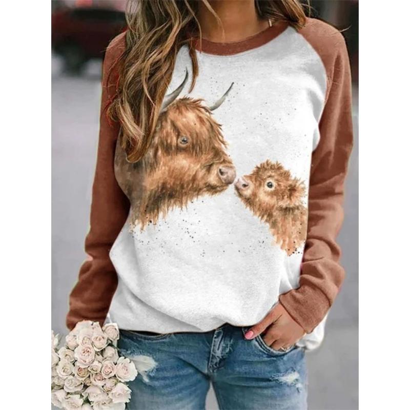 Plant Floral Cow 3D Print Sweatshirts Women's Raglan Long Sleeves Hoodies Casual Y2k Pullovers Harajuku Tops Female Clothing