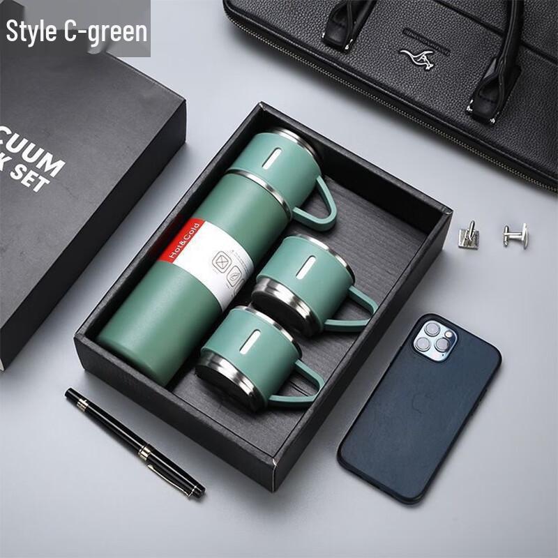 Bashting Stainless Steel Thermos Bottle 3-Lid Gift Set