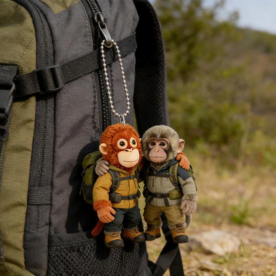 Monkey Keychain Cute Baby Monkey Acrylic Charm 2D Monkey Holding Plush Toy Hanging Pendant for Backpack Purse Car Keys