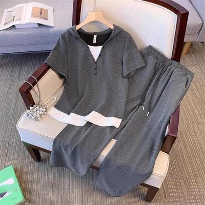 Original Craft Damen Sportbekleidungsset Sommer Kurzarm Lässig Stilvoll Zweiteilig Übergröße Modisches Outfit Ensemble