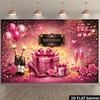 2D Happy Birthday Pink Gold Champagne Heel Backdrop Banner Party Photo Background