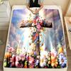 Flower Cross Pattern Believer Blanket Warm Soft Fluffy Kids and Adult Sofa Bed Throw Blanket Suitable Home Travel Camping Gifts