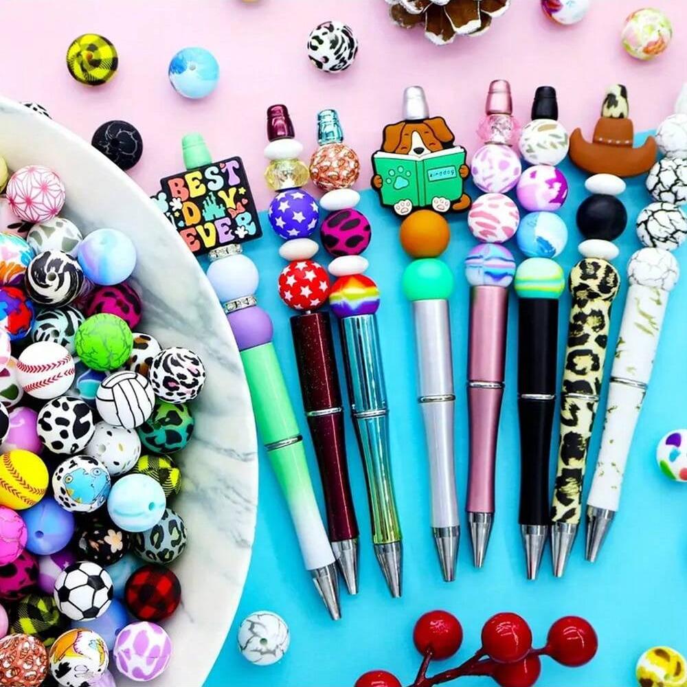 10/10pcs 15mm silicone beads with various styles of printed patterns, perfect DIY bead handmade accessories, fashionable jewelry