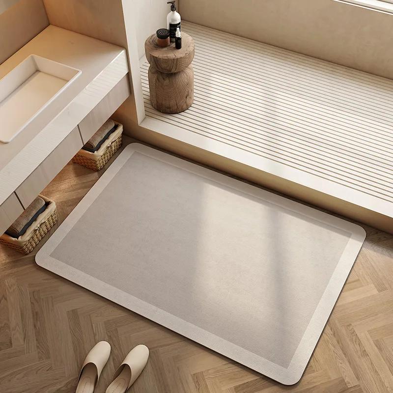 Absorbent Bath Rug Mat Bathroom Non-slip Area Bath Rug Home Decor Cream Beige Stripes Area Rugs Toilet Entrance Diatom Mud Mat