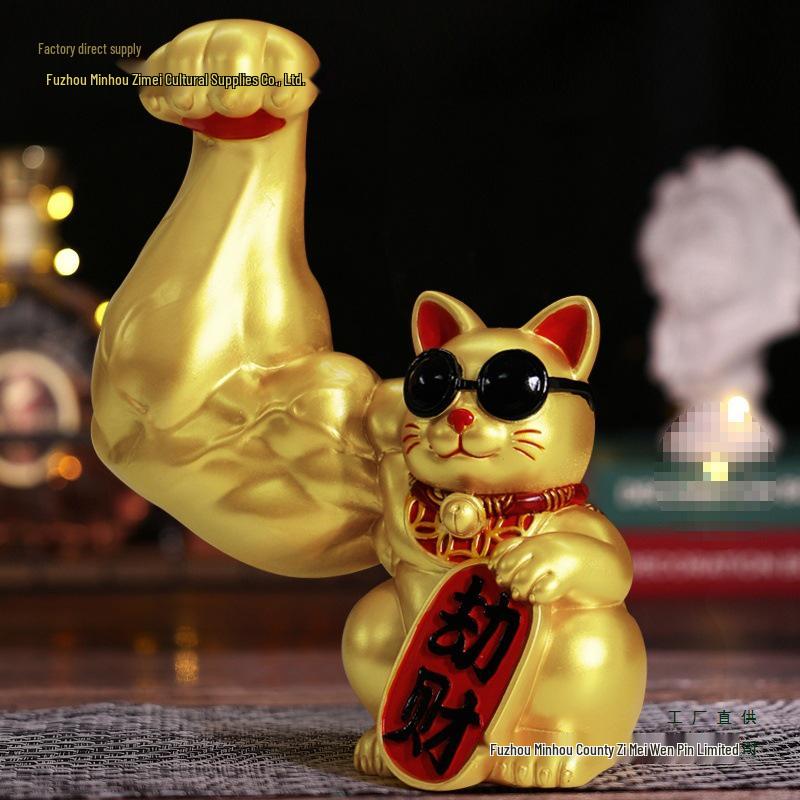 Robust Cat Figurine: Strong, Good Luck Welcoming Gift for Shops with Functional Cash Register Ornament