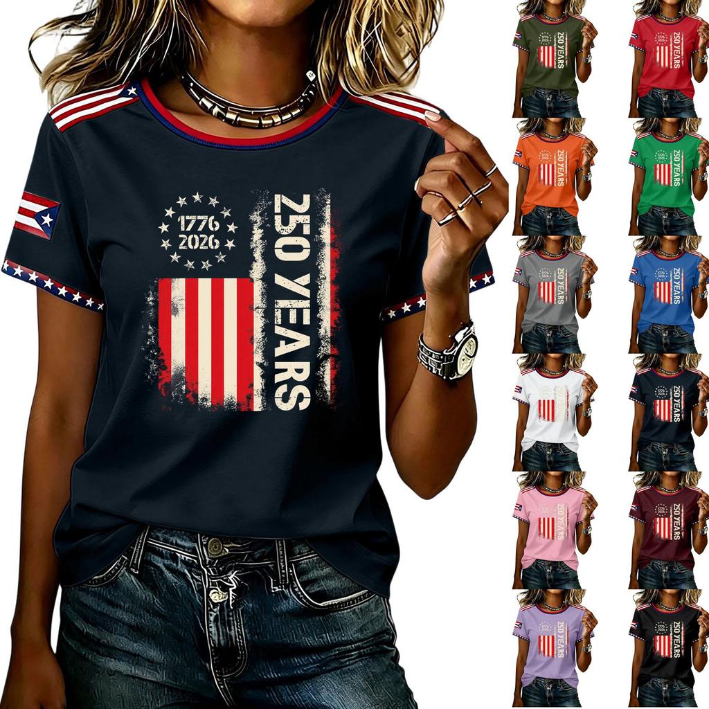 Unisex Lässiges Kurzarm Grafik-T-Shirt mit 250 Jahre Aufdruck Rundhalsausschnitt Bequeme lockere Passform für den Alltag