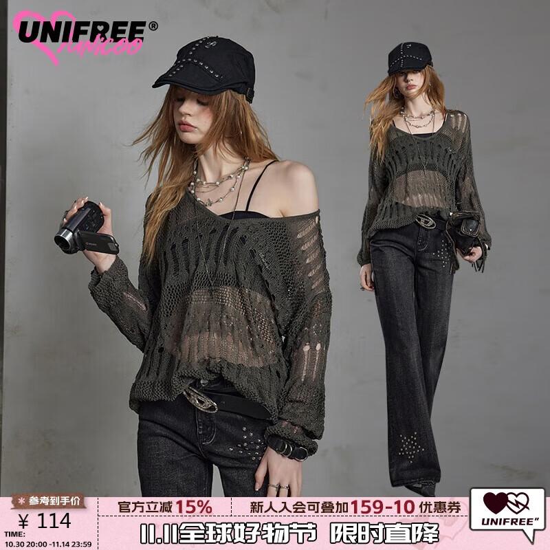 

UNIFREE Women s Hollow Knit Pullover Top One Size