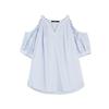 ELLE Chic Color Block French Off-Shoulder Ruffled Short Sleeve Shirt Women tops EM51791