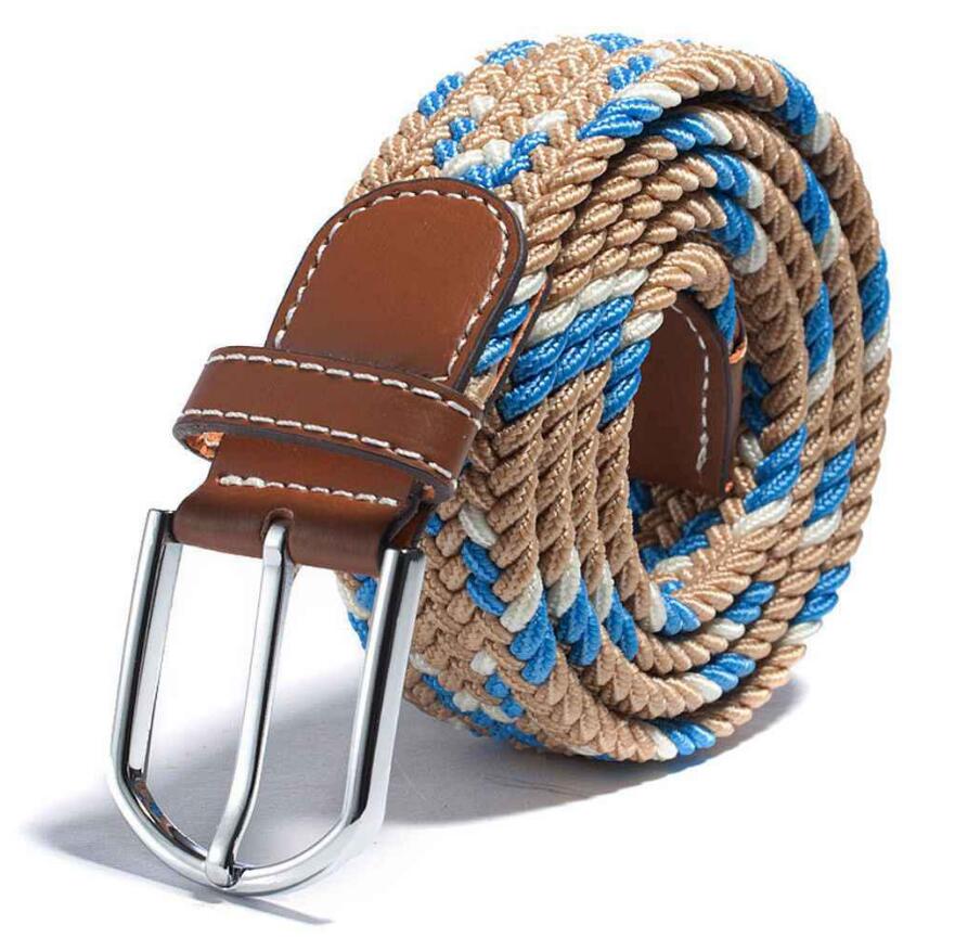 Men Women Colorful Elastic Stretchy Belt Leather End and Silver Metal Buckle Jeans Pant Accessory
