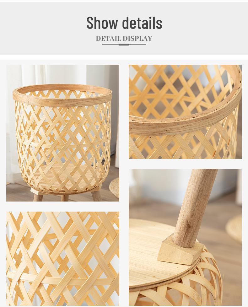 Nordic Style Bamboo Woven Plant Basket - Rattan Balcony Pothos Stand