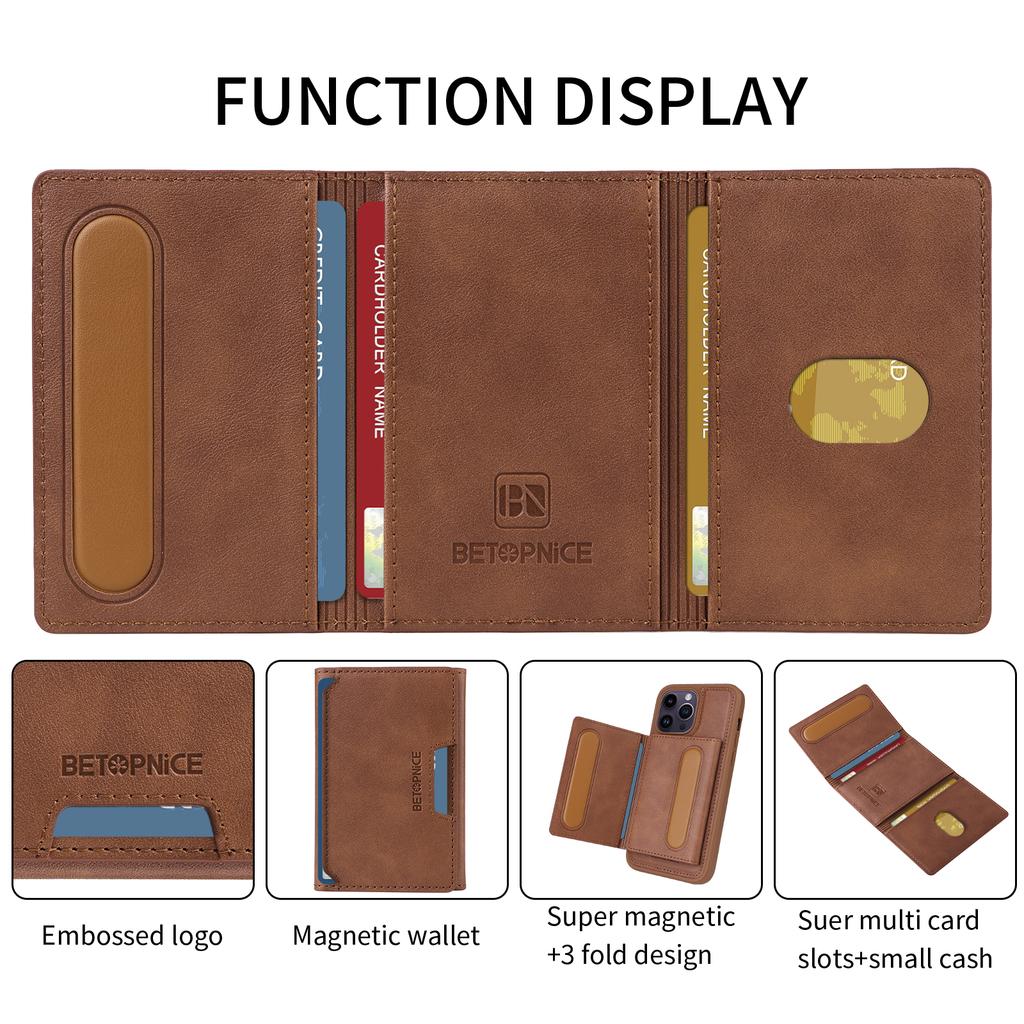 For iPhone 14 Pro Max Magnetic Case BETOPNICE Leather Phone Cover Kickstand with Detachable Card Bag