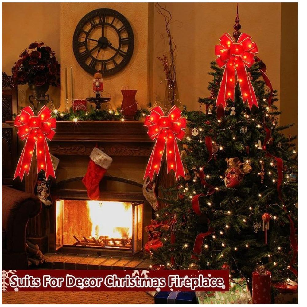 

2pcs Red Velvet Tree Topper Ornament Golden Edged Xmas Bow New Large Christmas Bow