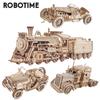 Robotime Rokr Puzzle 3D Tren cu abur mobil, mașină, jucărie de asamblare cadou pentru copii, adulți, modele din lemn, seturi de blocuri de construcție