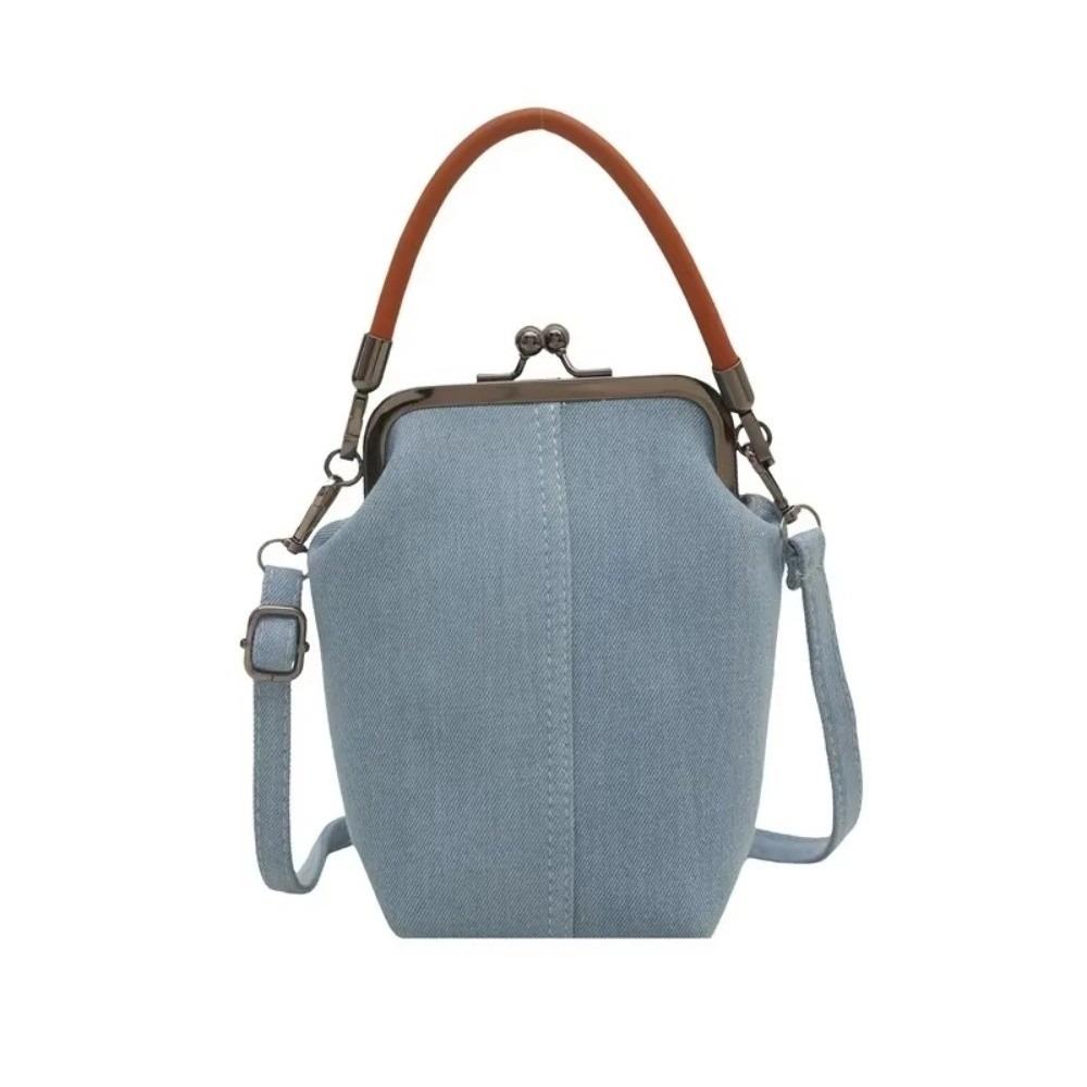 Solid Color Crossbody Bag Cloth Women s Handbag England Style Kiss Lock Shoulder Bag  Shopping светло-синий