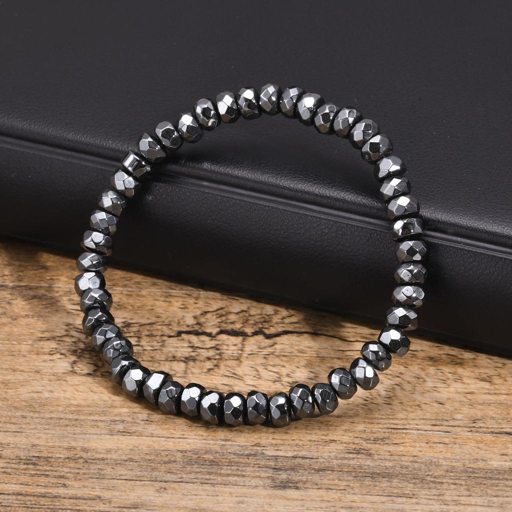 Stylish Black Triangle Beads Bracelets For Men Women Stretch Unisex Gallstone Hematite Wristband Jewelry Father Boyfriend Gift