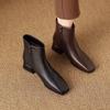 2025 Women's Soft Leather Mid-Heel Square Toe Boots with Velvet Lining for Autumn and Winter