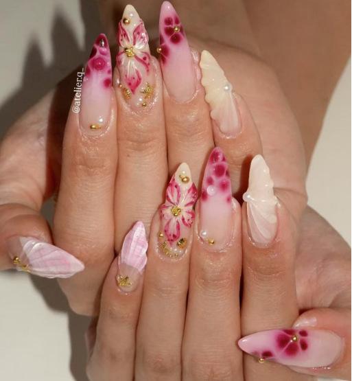 

Новый длинный миндальный маникюр 3D объемный рельеф сладкий узор ракушки французский цветочный дизайн носить как броню Free jelly glue + rubbing strips