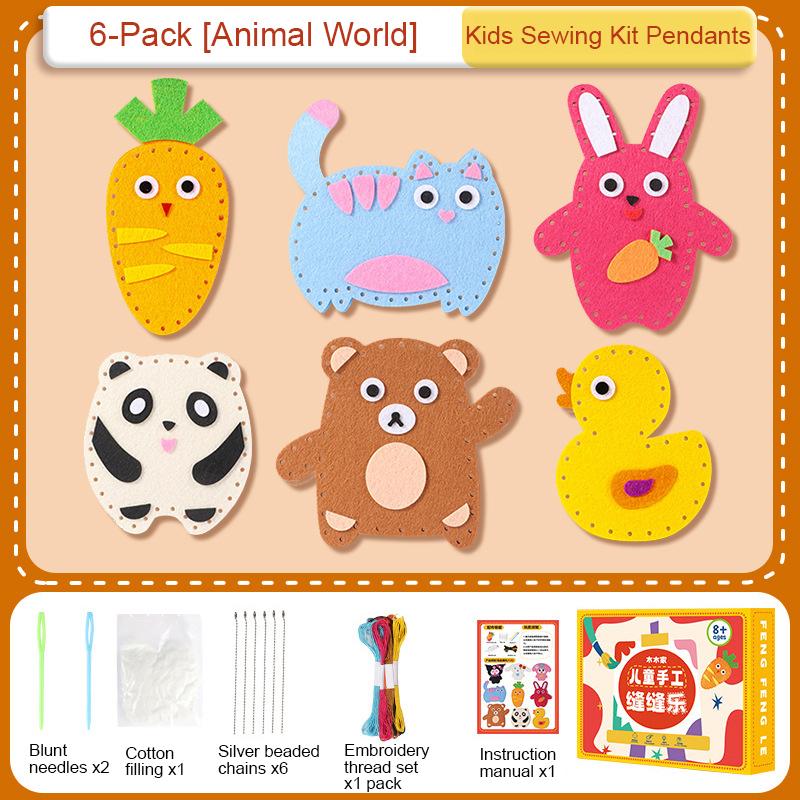 6-Piece Felt Sewing Craft Kit With Full Material Set - Diy Plush Doll Ornaments Gift For Kids