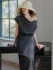 Memua Linen Blend Blouse & Wrap Skirt Set (Black)