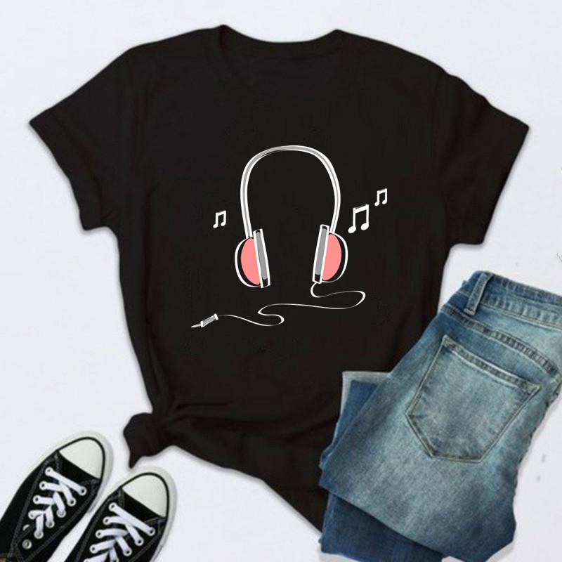 2025 New Women T Shirt Music Note Printed Tshirt Female Summer Casual Short Sleeve O-neck T-shirt Tops Tops for Women