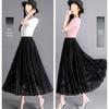 Trendy Lace Trim Long Maxi Skirt, Slimming Effect Mesh Fairy Ruffles Dress