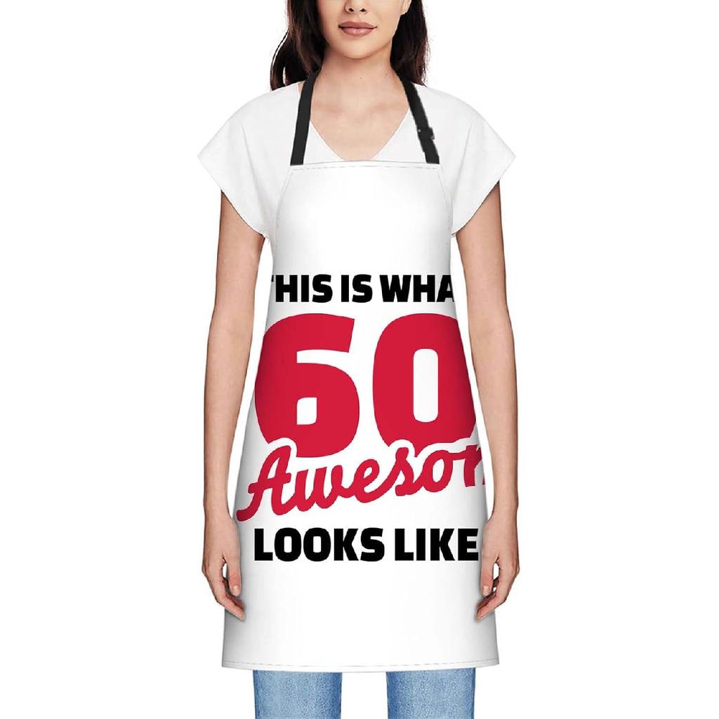 oFloral This Is What 60 and Awesome Looks Like - 60th Birthday Apron,Adjustable Neck Bib Apron for Men Women,Suitable for Kitchen Cooking Waitress