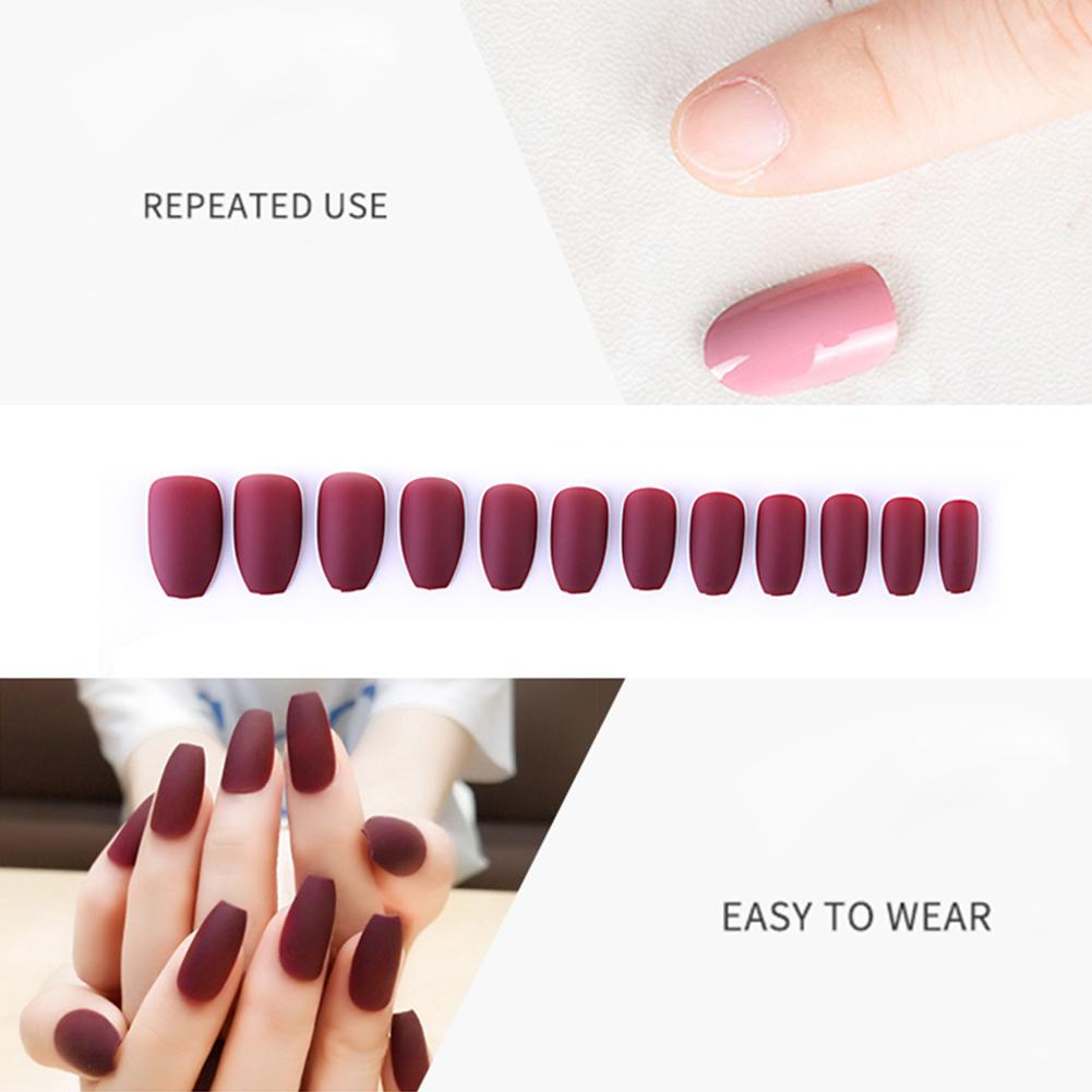 Buy 24pcs Nail Patch Solid Color DIY Scrub Ballet SelfAdhesive Fake