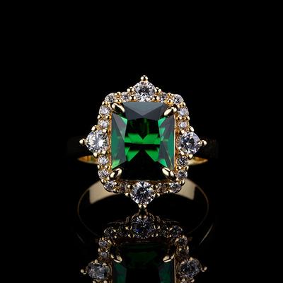 Vintage Court Style Emerald Ring Full Of Diamonds Zircon Light Luxury Design Colorful Treasure Temperament Women'S Ring
