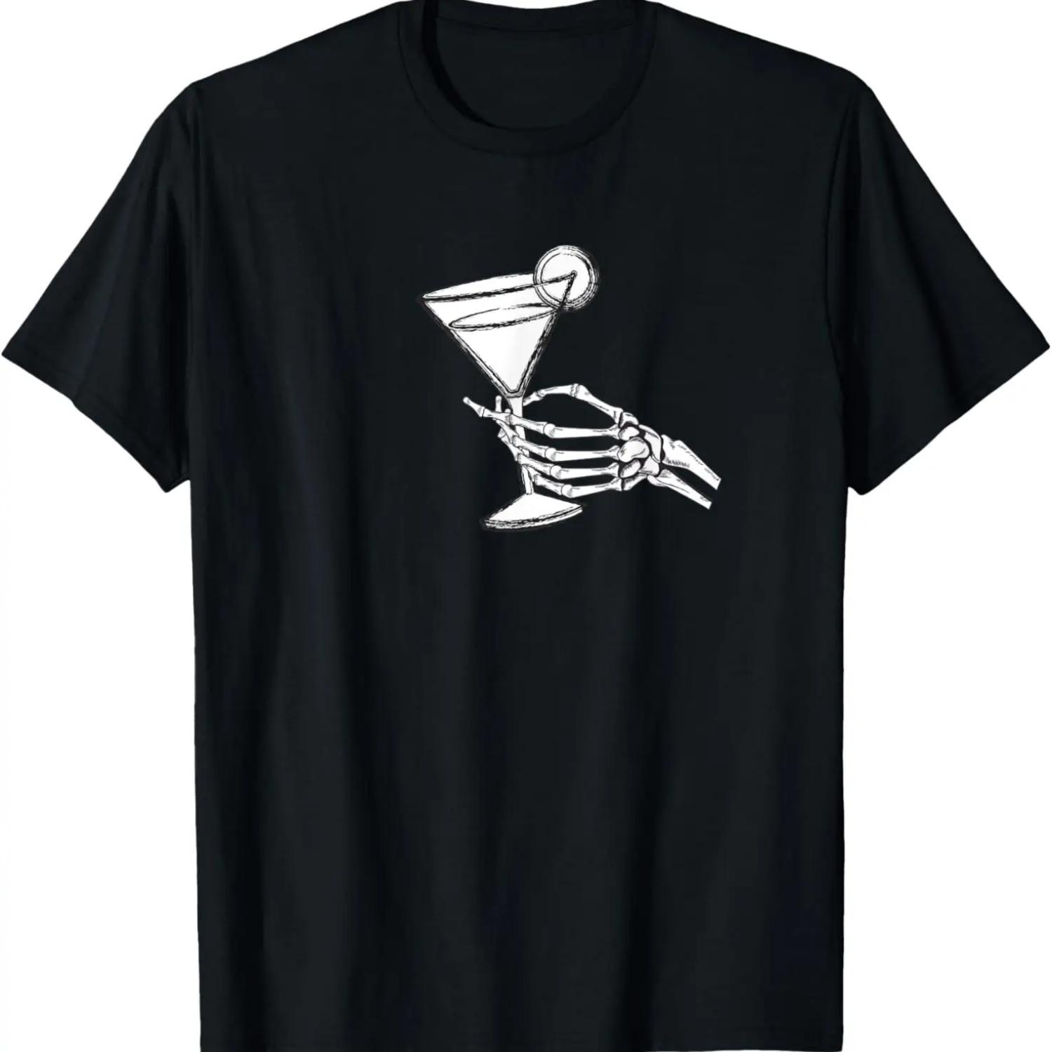 Skull Hand and Martini Glass Cool Skull Rose Goth Gothic T-Shirt S чёрный