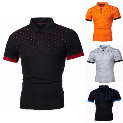 Herren-Polohemd mit kurzen Ärmeln, Brust-Polka-Punkt-Druck, Herren-Revers-Knopf, Übergröße