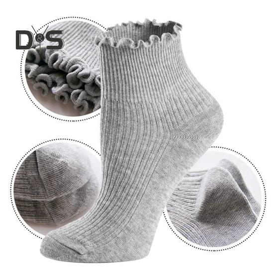 6 Pairs Women Socks Ruffle Edge Solid Color Anti-slip High Elasticity Ankle Length Low-cut Daily Sport Socks Great Gift for Mom Wife Daughter
