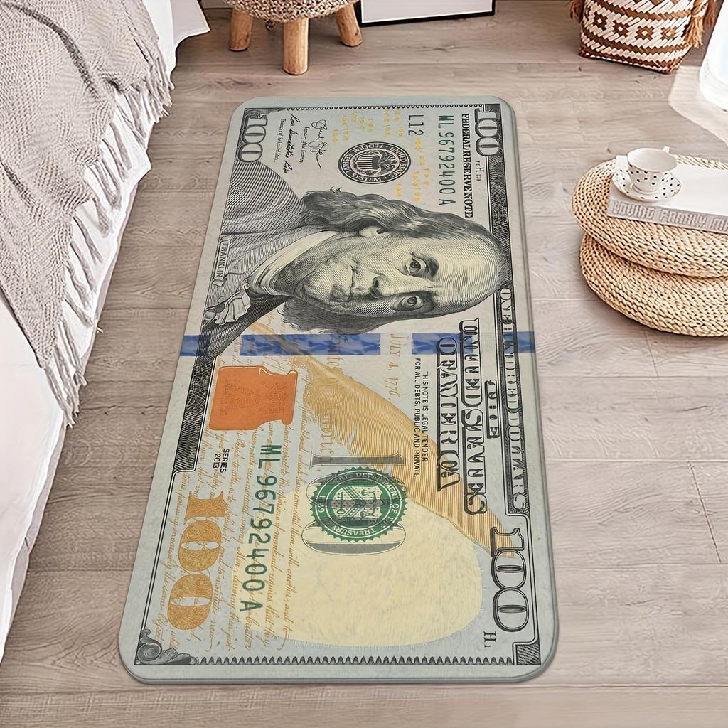 Tappeto Decorativo Creativo con Motivo Banconota da 100 Dollari per Camera da Letto, Cucina, Lavanderia, Corridoio, Decorazione di Halloween, Natale, Pasqua, Giorno del Ringraziamento