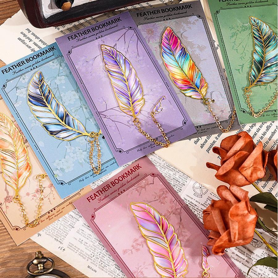 5style Vintage Art Feather Metal Bookmark with High Beauty and Exquisite Student Page Clip Cultural and Creative Gift
