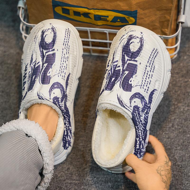 Modische Winterhausschuhe für Herren Warme Plüsch EVA Weichsohlige Plateau-Pantoletten Hausschuhe Indoor Netz-Hausschuhe Outdoor Laufschuhe Sandalen