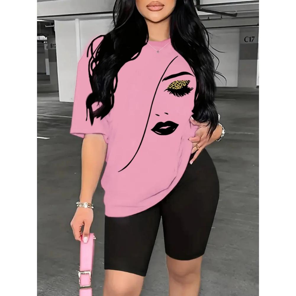 Women's crew neck short-sleeve T-shirt, sports and casual top