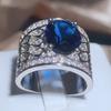 Hollow Blue Zircon Wedding Ring for Women Water Drop Net Shape Micro-inlaid Simulation Simple Jewelry Full Drill Engagement Ring