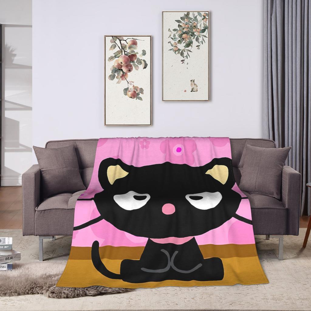 Cute Chococats Blanket Black Cat Soft Warm Graphic Plush Throw Blanket For Children Bedroom Flannel Bedspread Bed Cover