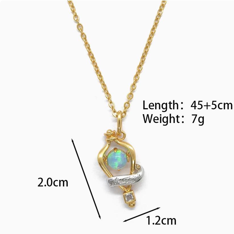 Fashion Hot air Balloon Pendant Necklace Female Natural Opal Gemstone Two-color Electroplated Necklace