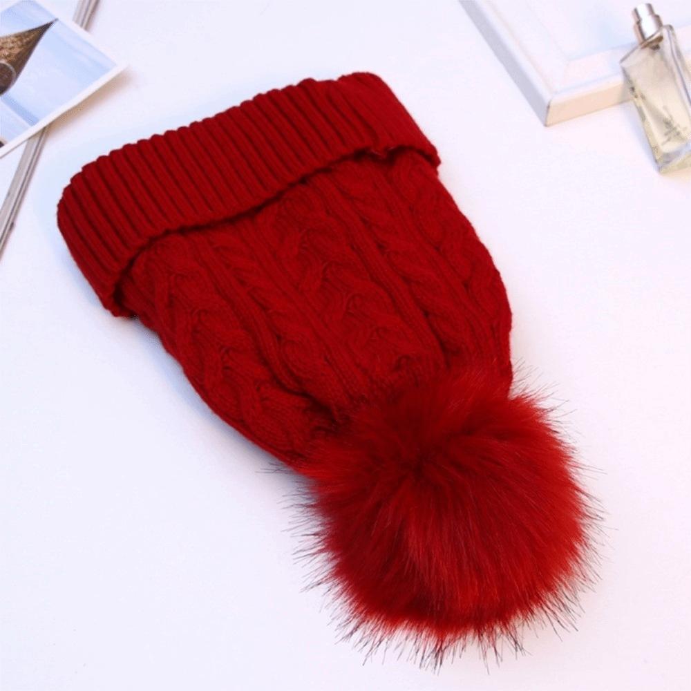 Warm Winter Twist Knitting Hat Solid Color Winter Bonnet Cute Pompom Thick Plush Cap  Women/men