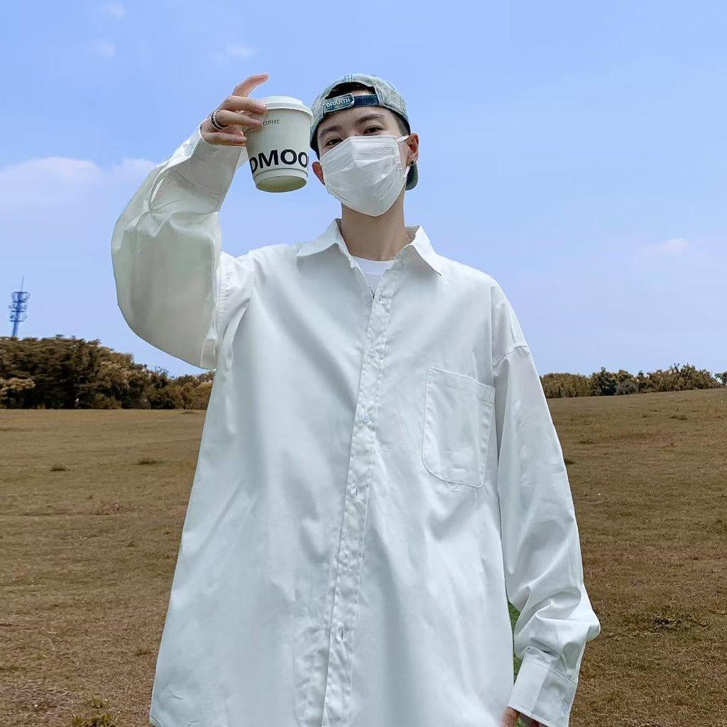 Trendig japansk vår lös passform unisex långärmad skjorta