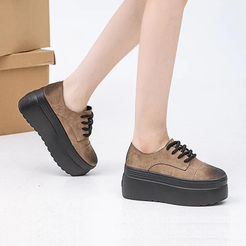 Fashion Top Quality 8CM Suede Genuine Leather Platform Boots Women Spring Pressure Relieving Autumn Wedge Boots  Ankle Shoes High Top