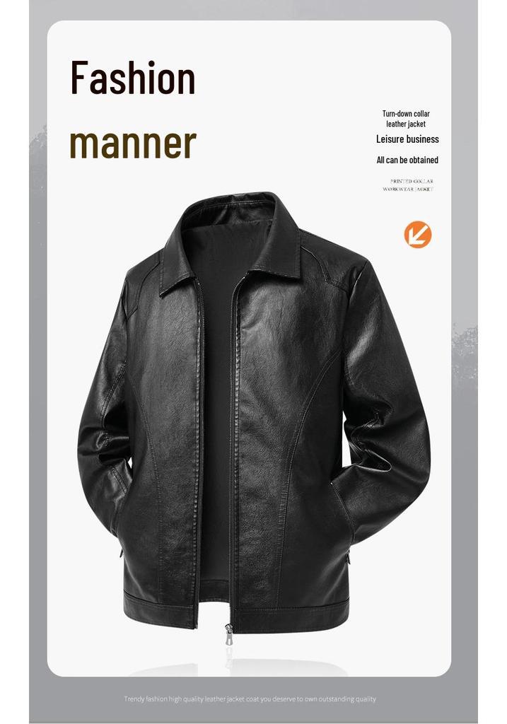 Plus Size Men's Korean Style Lapel PU Leather Jacket - Autumn Collection