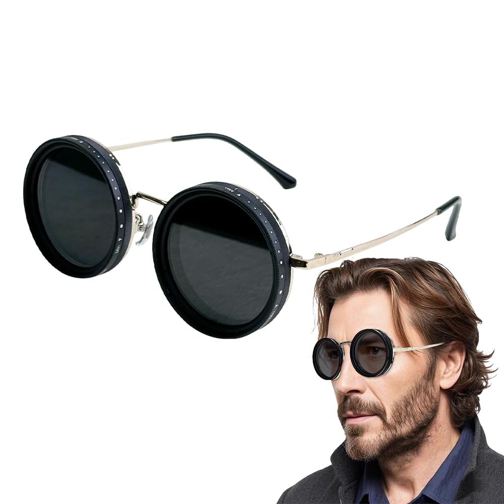 9 Levels Adjustable UV Glass Glasses with Adjustable B1332 [FEISEDY] Sunglasses, Polarized, Round, UV400, Protection, Lens, 1-9 Levels, Lenses,