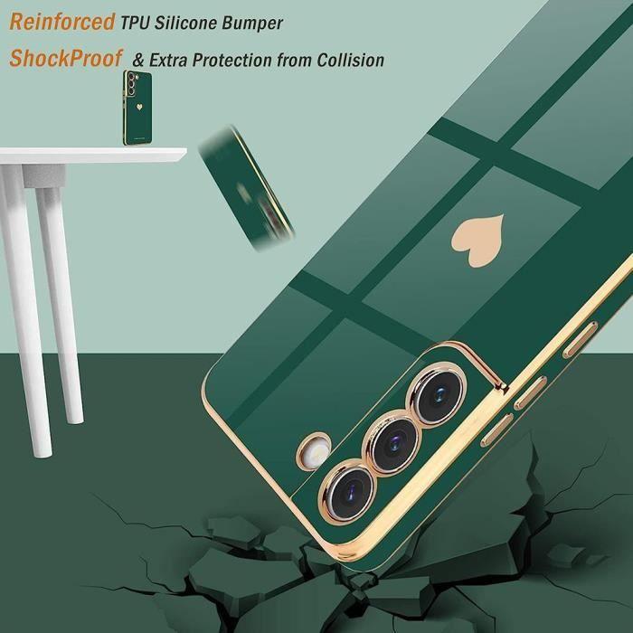 Coque - Samsung - Galaxy S21 - Antichoc - Silicone Hybride - Cœur Doré Plaqué