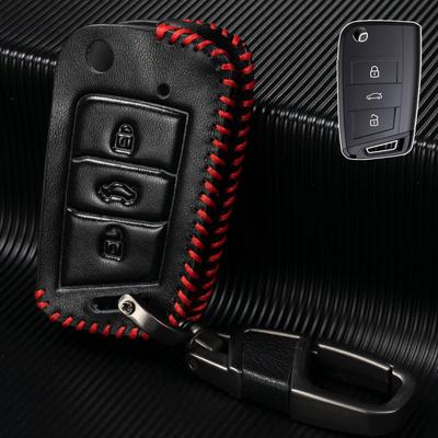 Leather 3 Button Car Zinc Alloy Folding Key Chain Ring Cover Case Shell For Volkswagen Seat Ateca Leon Ibiza Skoda Fabia Tiguan