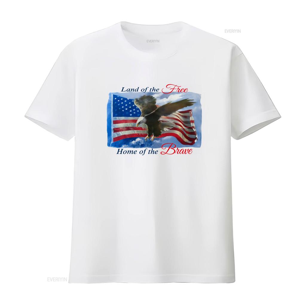 Vintage 90s Land of the Free Home Brave Eagle American Flag 4th July America White T Shirt Size L vintage Washed Soft homme