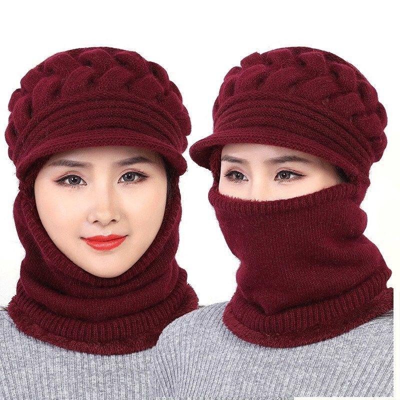 Kawaii Women Beanie Hat Teddy Bear Ears Knit Scarf Neck Warmer Gaiter Winter Japanese Faux Fur Pom Pom Fleece Warm Cute Hood Black - View #5