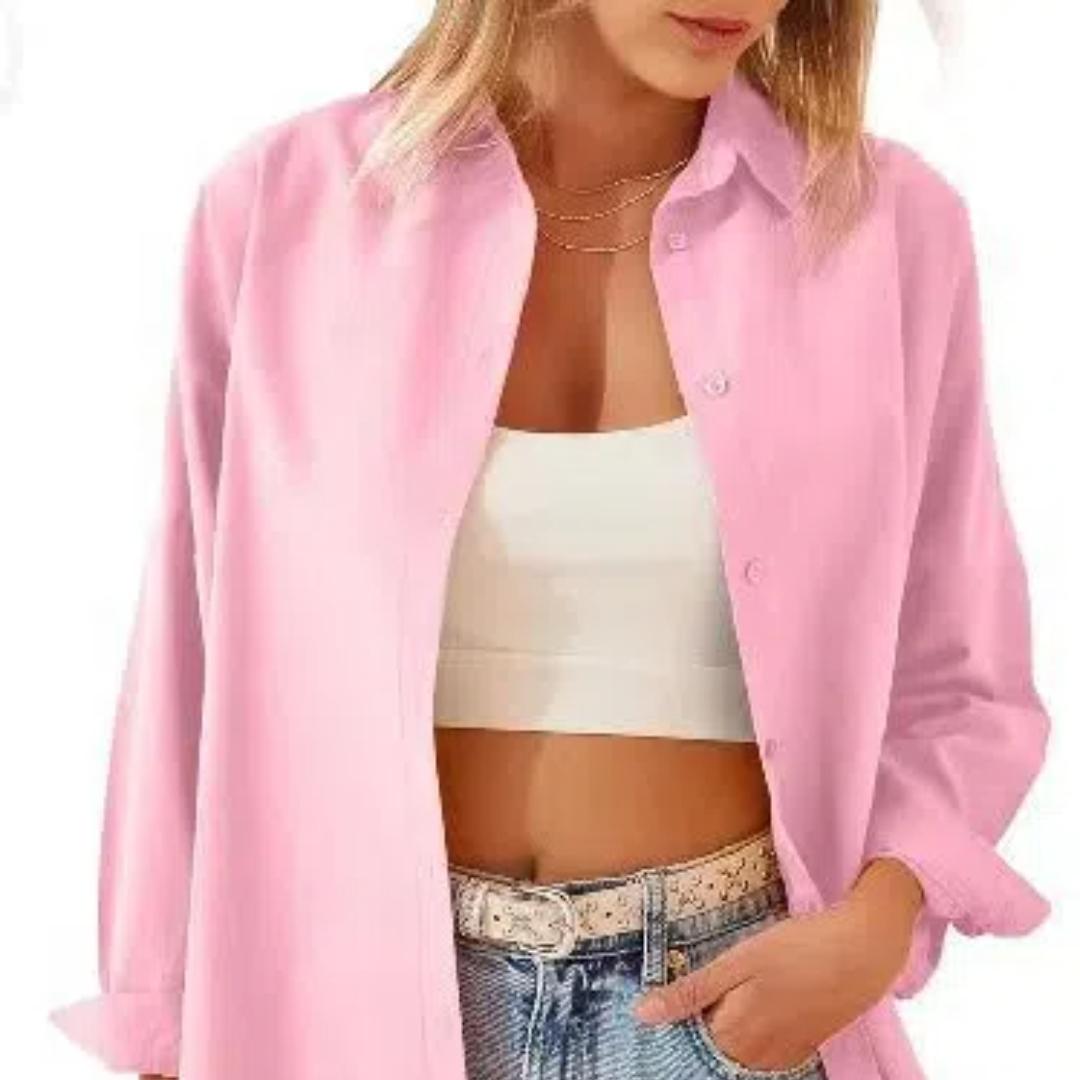 

Европейские и американские женские рубашки, повседневная мода, кардиган с длинными рукавами карамельного цвета, свободный топ на пуговицах XXL розовый