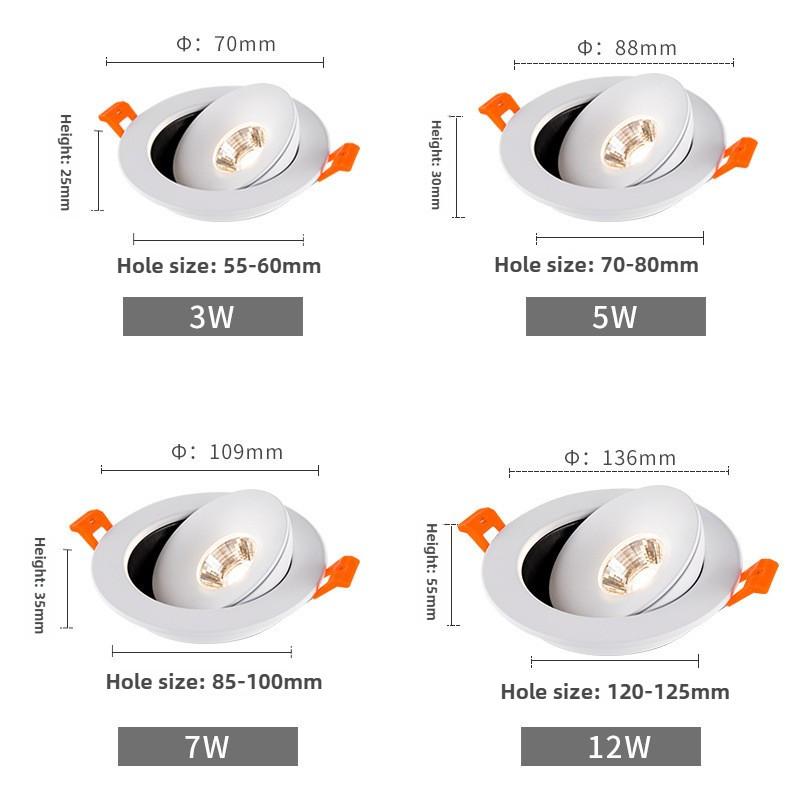 COB Recessed Downlight Household Foyer LED Ceiling Spot Light Round 360 Angle Rotate Dimmable LED